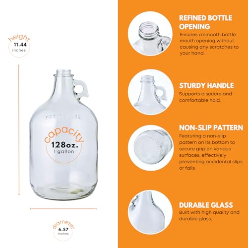 Fastrack 4-Pack 1 Gallon Glass Jug (128 oz) with White Plastic Caps – Multipurpose 1 Gallon Jug, & Detergent Dispenser for Laundry, Glass Jar for Liquids, Water & Juice - style: 4 Pack