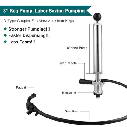FERRODAY Keg Taps - D-System Beer Tapping Kit - Hand Pump for Kegs