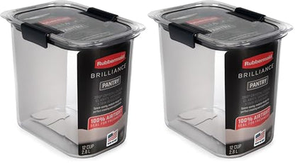 Rubbermaid Brilliance 12-Cup Airtight Food Storage Container,Perfect for Pantry Staples,Clear/Grey,(Pack of 2) - size: 12 Cup (Pack of 2)