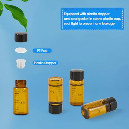 10ml Amber Glass Graduated Vials with Screw Caps and Plastic Stoppers, Small Sample Vials with Lids, Leak-Proof Liquid Storage Empty Vial, 12PCS - color: AMBER, size: 10ml