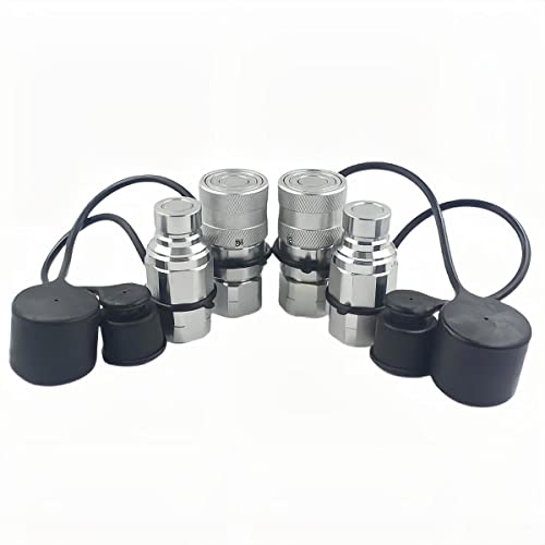 2-Sets 1/2" Skid Steer Bobcat Flat Face Hydraulic Quick Disconnect Coupling NPT1/2 Set Quick Connect Couplers with Black Dust Caps - size: 2-Sets 1/2" NPT
