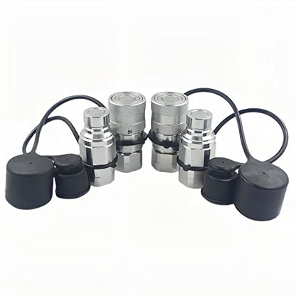 2-Sets 3/4" SAE-12 UNF1-1/16 Skid Steer Flat Face Hydraulic Quick Connect Coupling/Coupler, 1/2 Body W/Dust Cap - size: 2-Sets 3/4" SAE