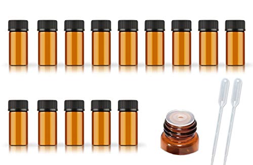50Pack Set 3ML Amber Glass Bottle with Orifice Reducer and Cap Small Essential Oil Vials (3ML) - size: 3ML
