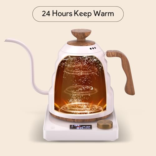 Electric Gooseneck Kettle, 30oz/0.9L Intelligent Temperature Control, Quick Heating, 304 Stainless Steel for Pour Over Coffee, Brew Tea, Boil Hot Water, 1000W （White） - color: White