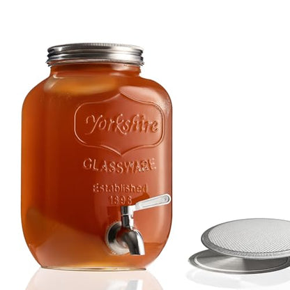 Kombucha Continuous Brewing Jar with Spigot - Gallon Glass Jar Dispenser & Scoby Starter Hotel with Mesh Lid & Airtight Lid - Designed by kitchentoolz for Home Fermentation