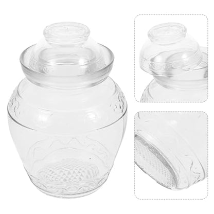 Thickened Glass Pickle Jar with Airtight Water Seal, 3lb Food Storage Canister for Homemade Sauerkraut and Kimchi, Kitchen Fermentation Crock with Patterned Design