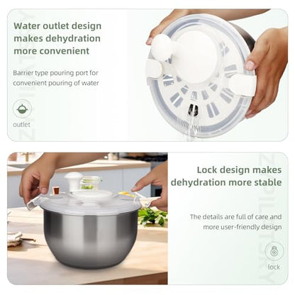6L-Stainless Steel Salad Rotator, Vegetable Dishwasher,Lettuce Cleaner and Dryer, Kitchen Strainers.
