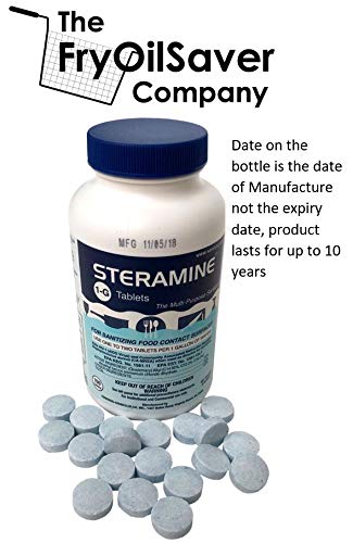 Pack of 4 (600 Tab) Steramine Sanitizing Tablets w/ 30x QT-10 Test Strips by FryOilSaver Co., Steramine Multi Purpose Contact Solution Sanitizer Tablets for Gym, Hotel, Bar, Restaurants & Food Service - size: 150 Count (Pack of 4)