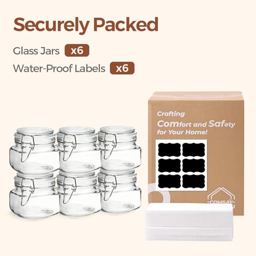 ComSaf Square Small 17 oz Glass Jars with Airtight Lids 6 Pack Wide Mouth | Overnight oats, Jam pickling, Spice storage, Gift jars, Sourdough pickling, Pantry organization, Jam jelly honey, Snacks - size: 17oz*6