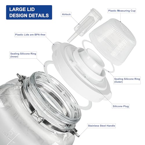 Daitouge 5 Gallon Large Fermentation Jars, Pickle Jar, Wide Mouth Airtight Glass Jar with Scale Mark, Glass Water Jug with Stainless Handles for Pickling, Brewing, Dry Storage