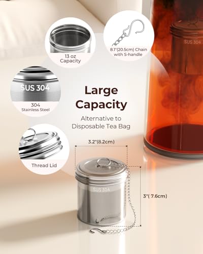 Reinmoson 2 Pack Large Tea Ball Infusers for Loose Leaf Tea & Spice Ball | 304 Stainless Steel Large Tea Strainer, Threaded Lid, Chain Hook, Extra Fine Mesh Loose Leaf Tea Steeper for Black Tea, Herb - size: Extra Large