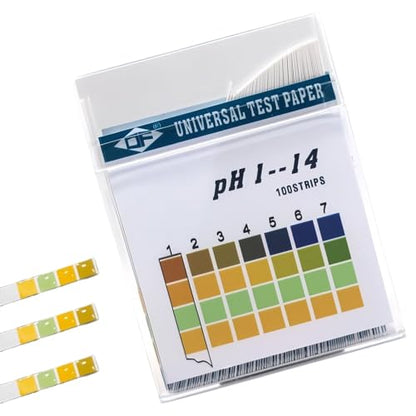 100 Strips Plastic pH Test Strips, Universal Application Ph 0-14 Range Soap, Saliva, Urine, Food, Liquids, Water with Soil Testing, Lab Monitoring & etc