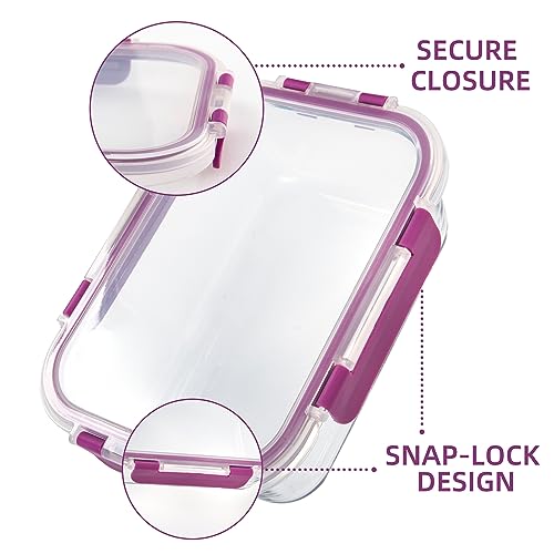 C CREST 10 Pack Meal Prep Glass Containers with Locking Lids - 5x 32oz + 5x 12oz - Ideal for Food Storage - color: PLUM