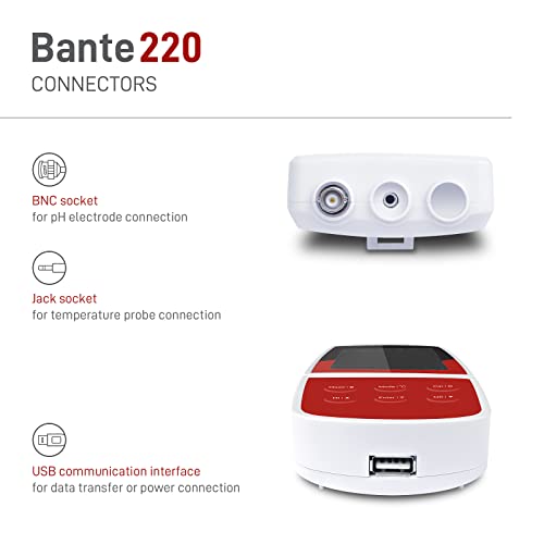 Bante 220 Portable pH Meter, ±0.01 pH Accuracy, 1 to 3 Points Calibration, Automatic Temperature Compensation, Auto-Read Measurement Endpoint, 100 Sets of Data Storage