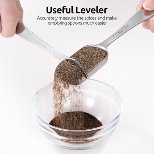 U-Taste Narrow Square Measuring Spoons: 18/8 Stainless Steel Kitchen Measure Teaspoon Tablespoon with Leveler, Polygon Rectangular Metal Jar Scoop for Baking Cooking, Coffee, Spice, Powder (Set of 6) - size: S-5+1 pcs (square)