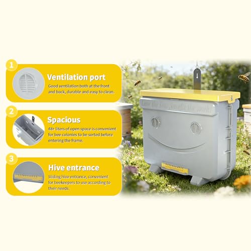 5-Frame Swarm Catcher Beehive Bee Colony Trap Hive Sliding Frame Design, Universal Compatibility with Langstroth Dadant UK, 48L Hive for Beekeepers (No Frames Included) | Light-weight - color: grey+yellow