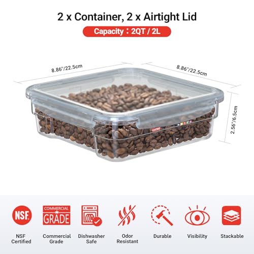 2 Pack 2 QT Commercial Airtight Food Storage Containers, Clear Polycarbonate Kitchen Ingredient Storage Containers, Stackable Food Prep Containers for Spices, Seasonings, Nuts, Shallow Model - size: 2 X 2.0(QT)-Shallow
