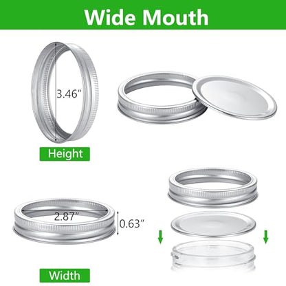 72Pcs Canning Lids with Rings Wide Mouth for Canning Jars, Ball,Kerr, Split Lids and Rings Food Grade Material, 100% Fit & Airtight for Regular Mouth Jars (36Ring+36Lids for Wide Mouth) - size: Wide Mouth (36 Lids + 36 Rings)