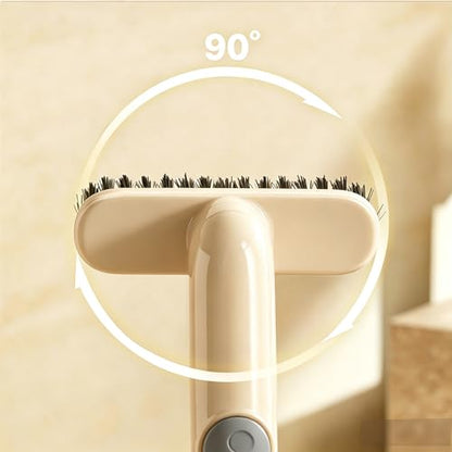 Liquid Storage Cleaning Brush, 9" Multi-Purpose Scrub Brush with Soap Reservoir, Refillable Handle for Bathroom Tile, Kitchen Floor, Bathtub, Shoes, Off-White & Red - color: White