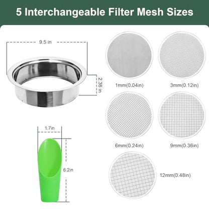 Soil Sieve Set Garden Soil Sifter Stainless Steel Mesh Sifter,Compost Sifter with 1,3,6,9,12mm Sieve Mesh and Bonsai Soil Scoop - style: 151