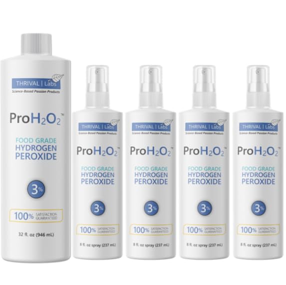 ProH2O2 3% Food Grade Hydrogen Peroxide – Natural Cleaner & Disinfectant – For Household Use – Ideal for Cleaning, Sanitizing & Gargle – 8 fl oz Spray (Pack of 4) & 32 fl oz Refill