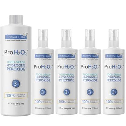 ProH2O2 3% Food Grade Hydrogen Peroxide – Natural Cleaner & Disinfectant – For Household Use – Ideal for Cleaning, Sanitizing & Gargle – 8 fl oz Spray (Pack of 4) & 32 fl oz Refill