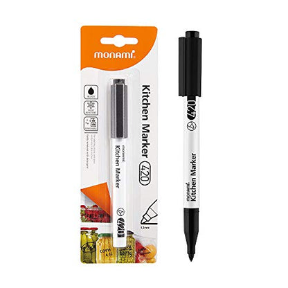 MONAMI Kitchen Marker 420, Fine Tip (1.2mm), Permanent Marker for Plastic Freezer Bags, Food Storage Containers, Ziploc, Erasable with Dish Detergent, Black, 1pc