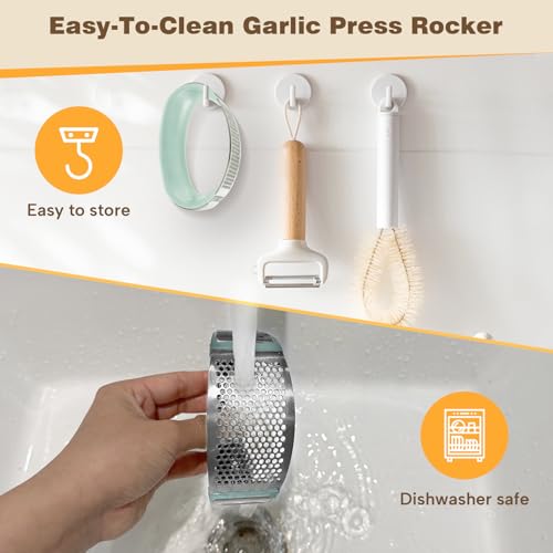 Cook Guy 304 Stainless Steel Garlic Press Rocker Set - Premium Garlic Mincer, Crusher, Peeler, and Scraper Tool for Effortless Mincing - Comfortable Grip Garlic Grinder (Green) - color: Green