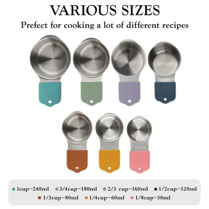 Magnetic Measuring Cups and Spoons Set of 16,Stainless Steel Magnetic Measuring Cups Set 7 and Magnetic Measuring Spoons Set of 8 with Leveler for Dry Liquid Ingredients (7, Colorful) - color: Colorful