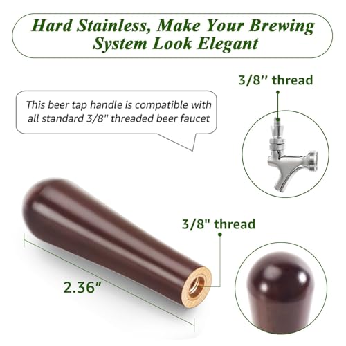 MRbrew 2 Pcs Solid Wood Beer Tap Handle with 3/8" Thread, 3" Brown Cylinder Beer Faucet Handle Comfort Grip for Kegerator Faucets, Homebrew, Kegerators and Bars
