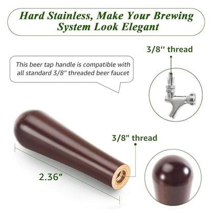 MRbrew 2 Pcs Solid Wood Beer Tap Handle with 3/8" Thread, 3" Brown Cylinder Beer Faucet Handle Comfort Grip for Kegerator Faucets, Homebrew, Kegerators and Bars