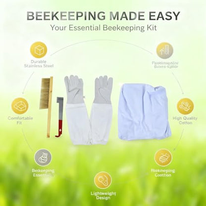 Beekeeping Suit Set with Gloves Jacket and Tools, XXL Protective Ventilated Yellow Gear - Heavy Duty Bee Suit, Veil and Gloves for Men and Women Beekeepers