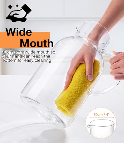 LUNA&MANTHA 1 Gallon Glass Pitcher with Lid and Spout, 128oz Water Pitcher with Handle for Fridge, Large Iced Tea Jug for Juice, Coffee, Sangria, Beverage, Borosilicate Glass Carafe Hot/Cold Drink - color: 1Gallon