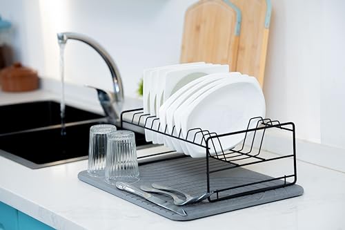 LIFSEZY- Stone Dish Drying Mat For Kitchen Counter, Super Absorbant Fast Drying Diatomaceous Earth Dish Drying mat, non slip, heat resistant, Gray, 15.3"" x 11.8''., sdm001 - size: 15.8" x 11.8"
