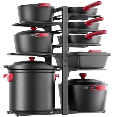 MUDEELA Pots and Pans Organizer under Cabinet 20.8" Height, Heavy Duty Adjustable Pot Pan Organizers inside Cabinet, 8-Tier Kitchen Cabinet Organizers and Storage for Big Stockpots, Heavy Cookware - color: Black, size: 20.8"H