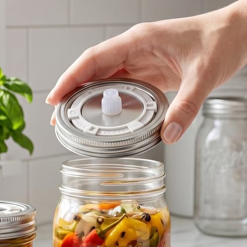 Mason Jar Fermentation Lid - 3.54" Waterless Airlock for Pickles, Kimchi, and Fermented Food - Wide Mouth Mason Jar Lid Replacement
