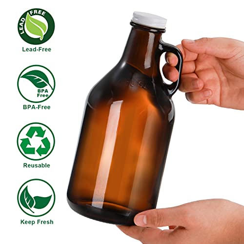 ZEAYEA 3 Pack 32 oz Glass Growler, Amber Glass Jug with Lids and Handle, Great for Beer, Home Brewing, Kombucha, Distilled Water