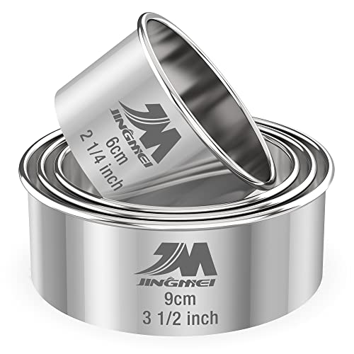 M JNGMEI 4 Pieces Stainless Steel Cookie Cutter Set Biscuit Cutter 2.25inch, 2.75inch, 3.25inch,3.5inch Biscuit Plain Edge Round Cutters Sizes Shape Molds Multiple Sizes - style: 4pcs(2.25-3.5in)