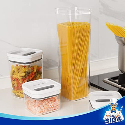 MR.SIGA 2 Pack Airtight Food Storage Container Set, BPA Free Kitchen Pantry Organization Canisters, One-handed Airtight Cereal Spaghetti Storage Containers, 2.1 L / 72oz, White