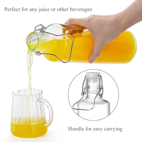 Cididu 33oz Swing Top Glass Bottle 4 Pack, 1L Clear Beer Bottle with Air Tight Lids, Easy Cap Glassware with Handle for Kombucha, Home Brewing, Juice, Carbonated Drink, Vinegar, Oil, Mead, Milk, Soda