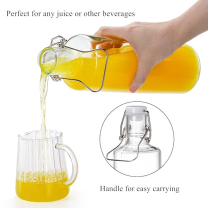 Cididu 33oz Swing Top Glass Bottle 4 Pack, 1L Clear Beer Bottle with Air Tight Lids, Easy Cap Glassware with Handle for Kombucha, Home Brewing, Juice, Carbonated Drink, Vinegar, Oil, Mead, Milk, Soda