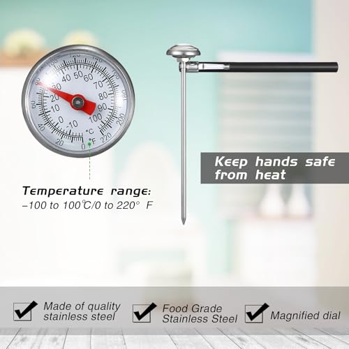 Xuhal 24 Pcs Stainless Steel Kitchen Thermometer with 5 Inch Long Stem 1 Inch Dial Thermometer Milk Frothing Food for Oven Probe Meat Grill BBQ Cooking Chocolate Water (Black) - color: Black
