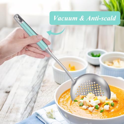 Slotted Spoon, Stainless Steel Strainer Metal Skimmer Spoon for Cooking, Long Handle Food Strainer, Kitchen Utensil Large Fryer Scoop with Holes for Draining Stirring Serving Frying - style: Slotted Spoon