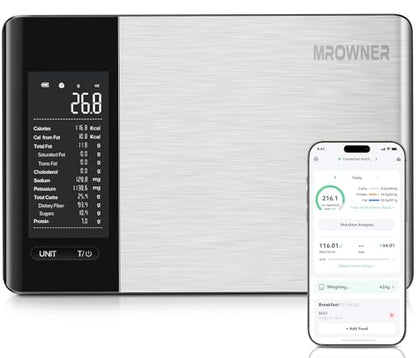 Smart Food Kitchen Scale with Nutritional Calculator, Free App with 19 Nutrients Tracking, Calorie, Marco, Digital Weight Grams and Ounces for Weight Loss, Premium Stainless Steel, 22lb
