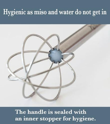 Miso Measuring Whisk, Made in Japan, 18-8 Stainless Steel Miso Muddler, Dual-Sided Measuring Spoon (1 & 2 Tablespoons), Small Whisk, Tsubame Sanjo Craftsmanship