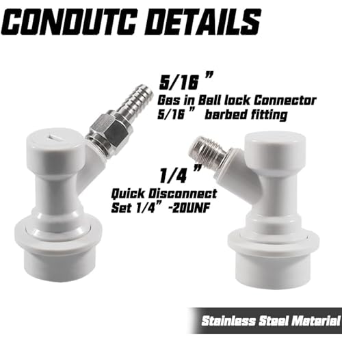 PERA Ball Lock Disconnect Set Keg Fittings with MFL Thread Swivel Nuts,Corny Keg Parts Connectors Fittings with Stainless Steel 5/16'' Gas and 1/4'' Liquid Barbs with clamps for Homebrew (4 pairs)