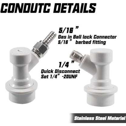 PERA Ball Lock Disconnect Set Keg Fittings with MFL Thread Swivel Nuts,Corny Keg Parts Connectors Fittings with Stainless Steel 5/16'' Gas and 1/4'' Liquid Barbs with clamps for Homebrew (4 pairs)