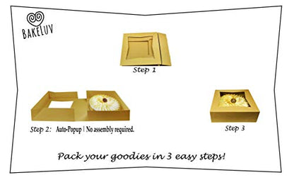 BAKELUV Pie Boxes 10x10x2.5 Inch | Brown / 50 pcs/Auto-Popup | Bakery/Pastry/Treats/Cookies/Cheesecake/Cake/Muffins/Donuts - color: Brown, size: 50