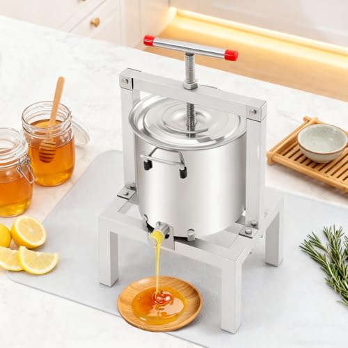 Honey Press Extractor Wax Machine, 10L/2.6Gal Stainless Steel Fruit Winee Press, Manual Large Bee Honey Presser Fruit Wine Machine, T-shape Apple Pressr Extractor for Wine and Juice