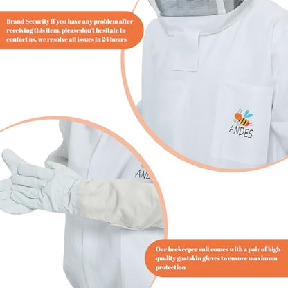 ANDES Sting Proof Bee & Wasp Jacket with Veil & Gloves, Size XX-L | Beekeeper jacket for men & women, fits beginners to pros, ideal for apiary work, backyards & Halloween costumes - size: XX-Large